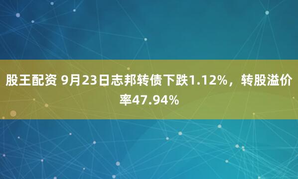 股王配资 9月23日志邦转债下跌1.12%，转股溢价率47.94%